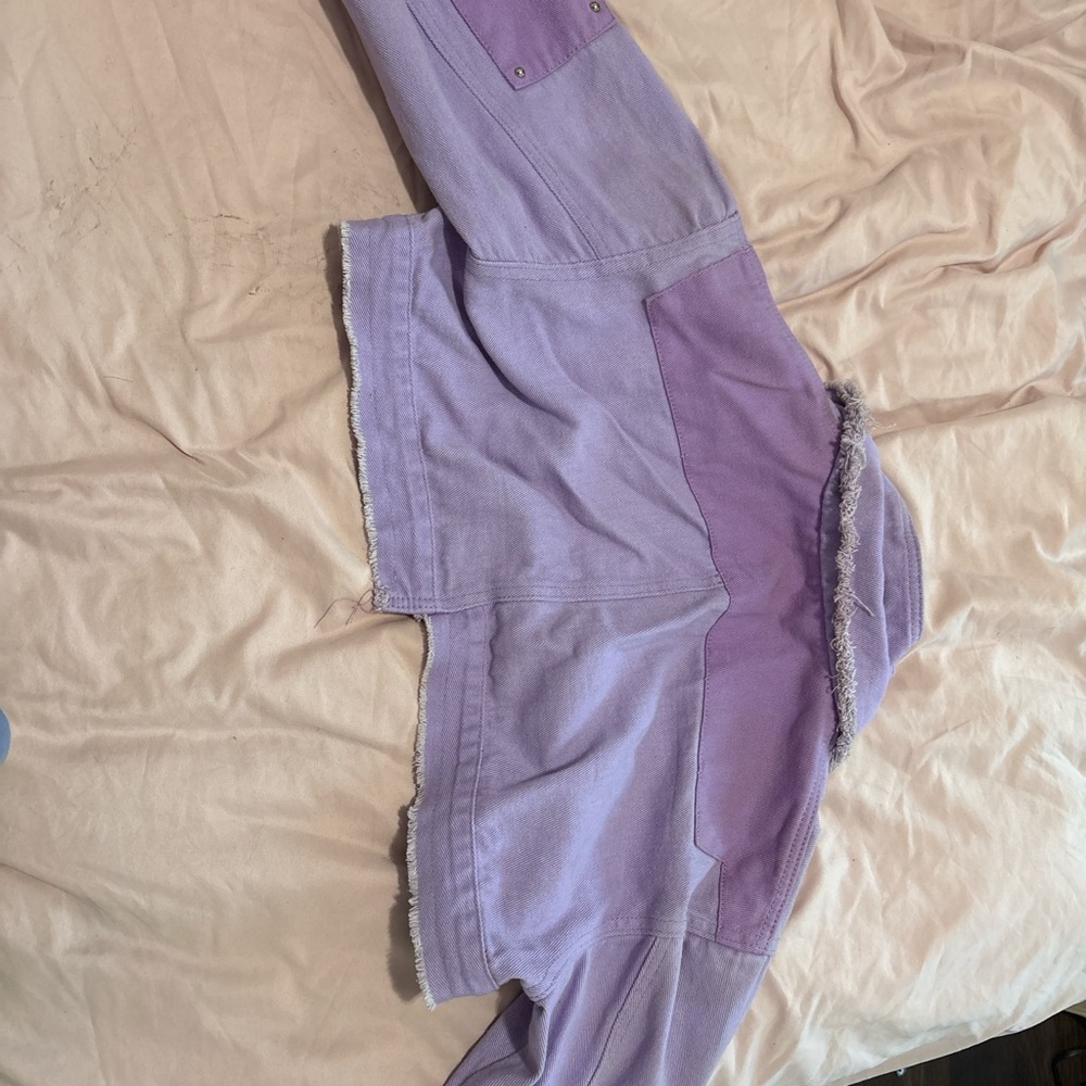 Purple Cropped denim  Jacket with matching skirt